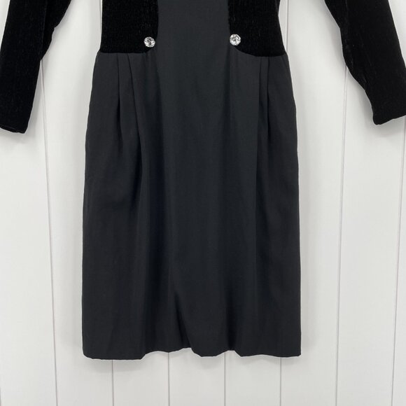 Vintage 80s Nina Ricci Black Sheath Long Sleeve Dress Square Neckline | M 40 - Picture 7 of 16